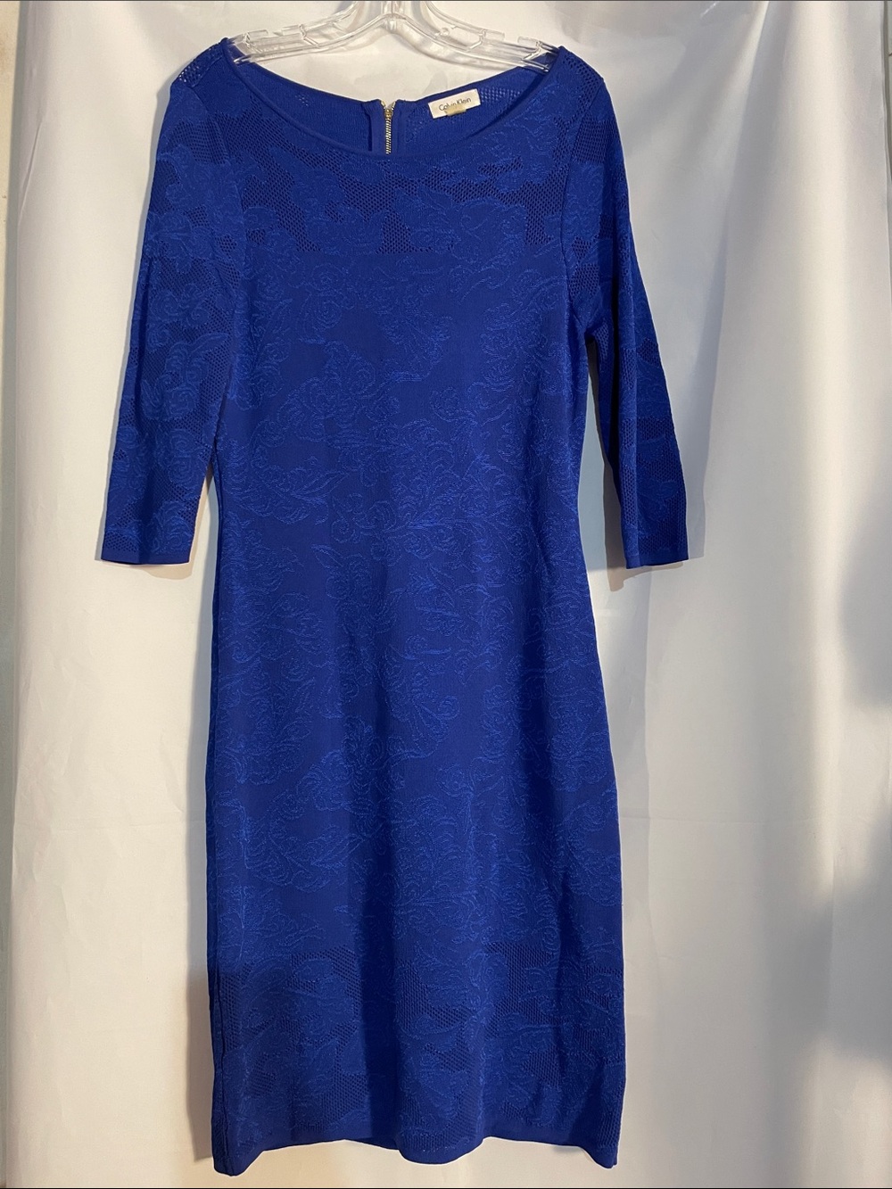 Calvin Klein Cobalt Blue Textured Sheath Midi Dress, size L